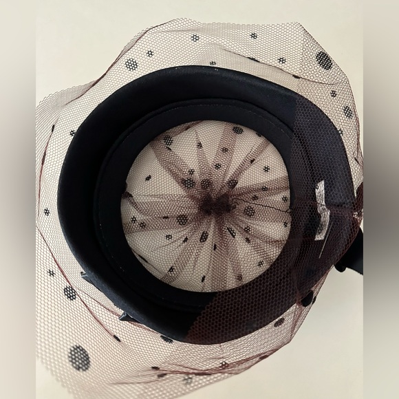 Vintage Black Pillbox Hat United Hatters Union Made Polka Dot Netting Tulle MCM - Picture 5 of 6